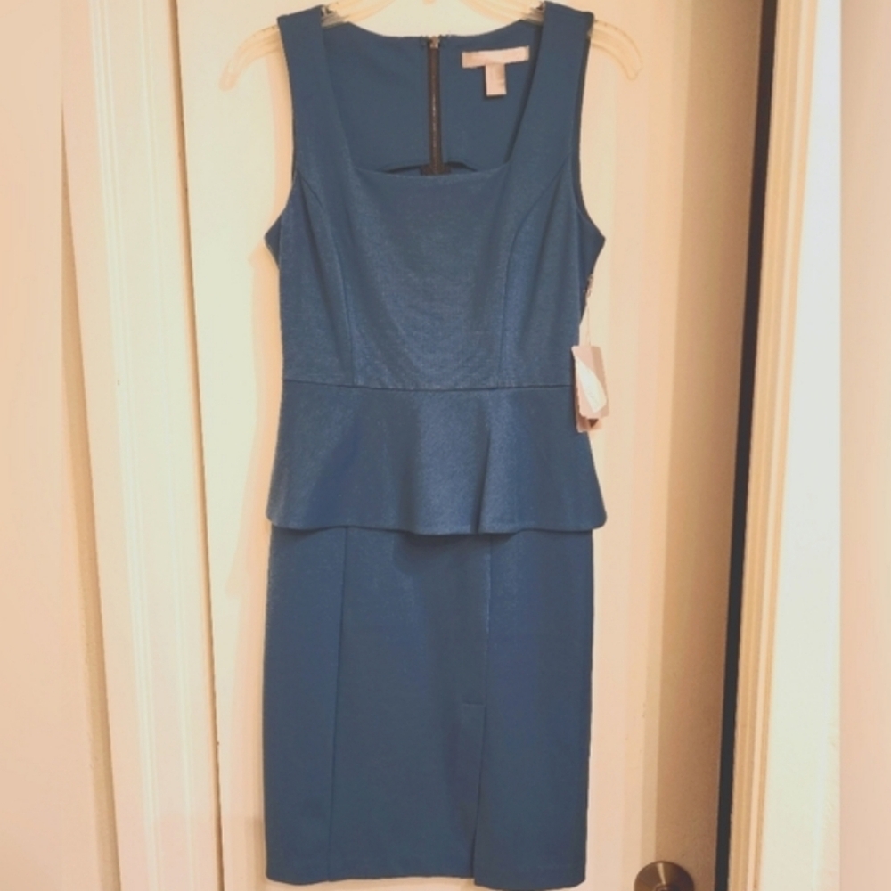 Forever 21 Peplum Tank Sheath Pencil Ponte Dress S Small Peacock Teal Green NWT
